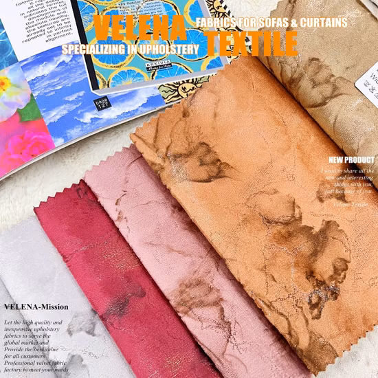 Nuevo textil para el hogar tela suave Holanda terciopelo teñido con estampado y pegamento relieve tapicería muebles sofá cortina tela China fábrica 9
