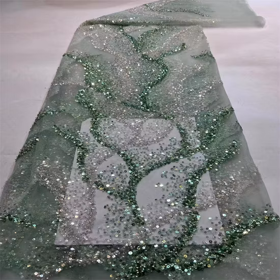 Telas de encaje bordado de diseño de fábrica de moda con lentejuelas para vestidos de fiesta